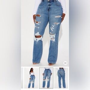 Fashion Nova Posted Stretch Ripped Straight Leg Jeans - Medium Wash